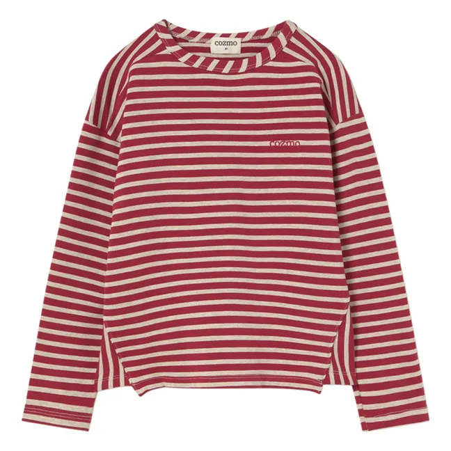 Joel Stripes Organic Cotton T-shirt | Burgundy