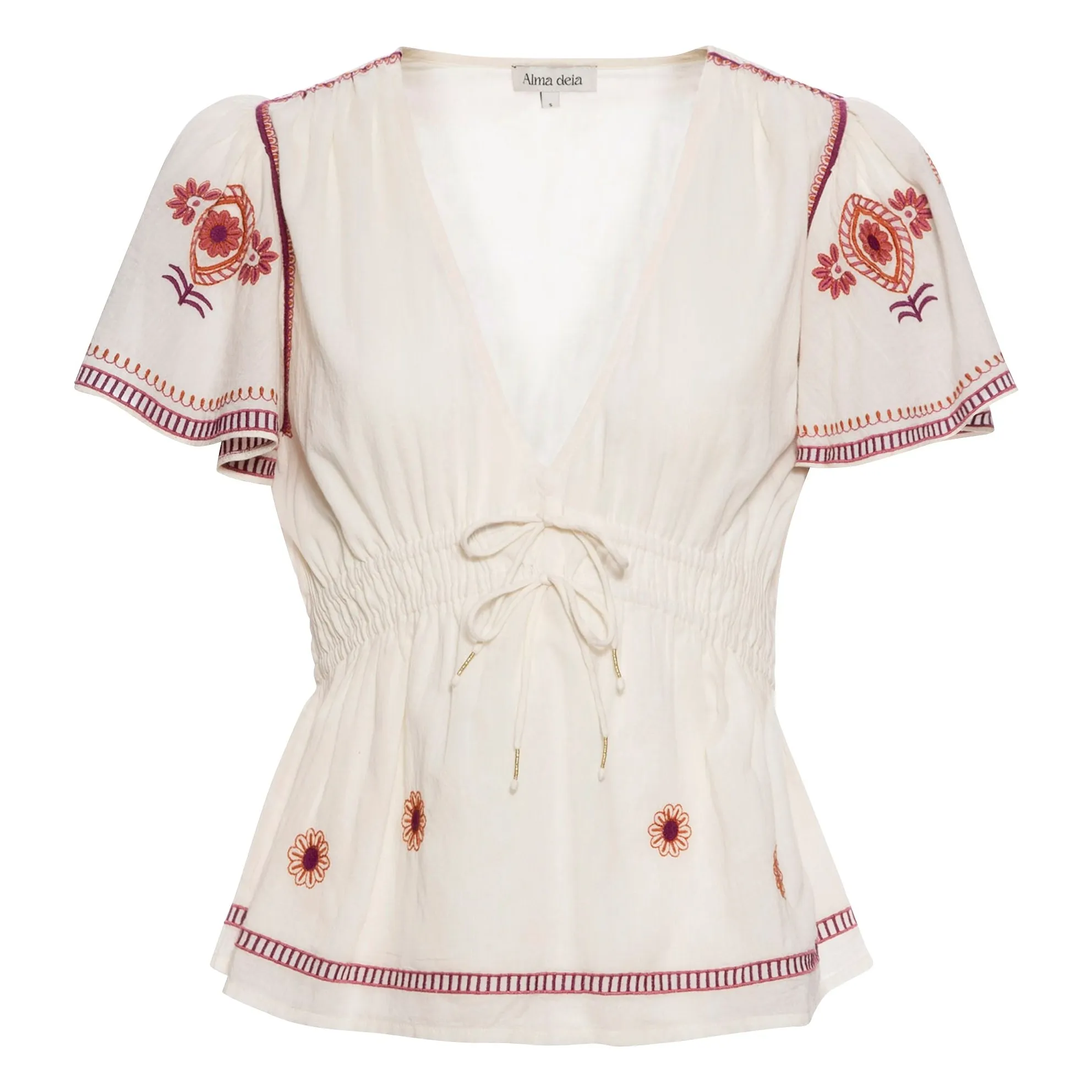 Alma Deia Off White Embroidered Organic Cotton Top