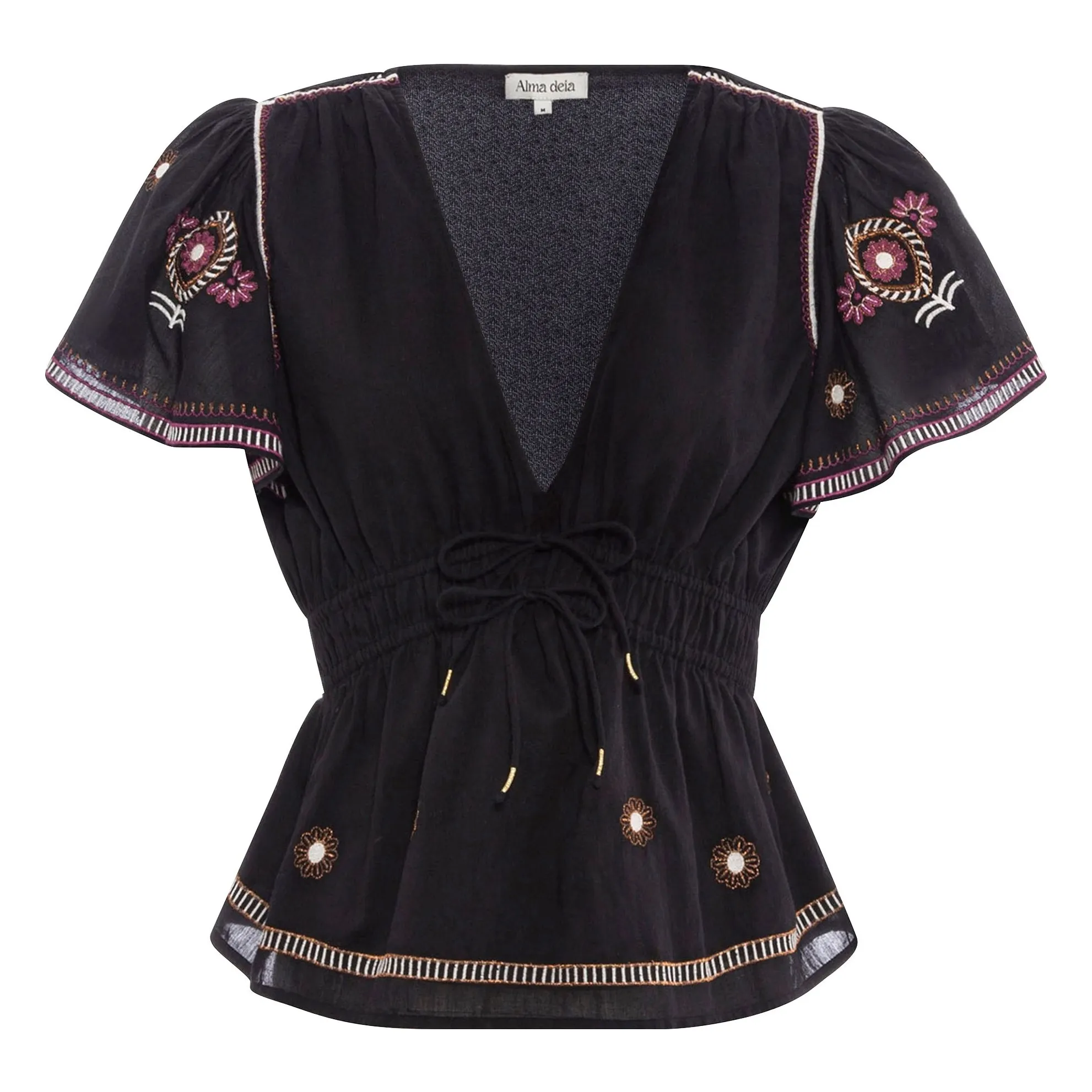 Alma Deia Black Embroidered Organic Cotton Top