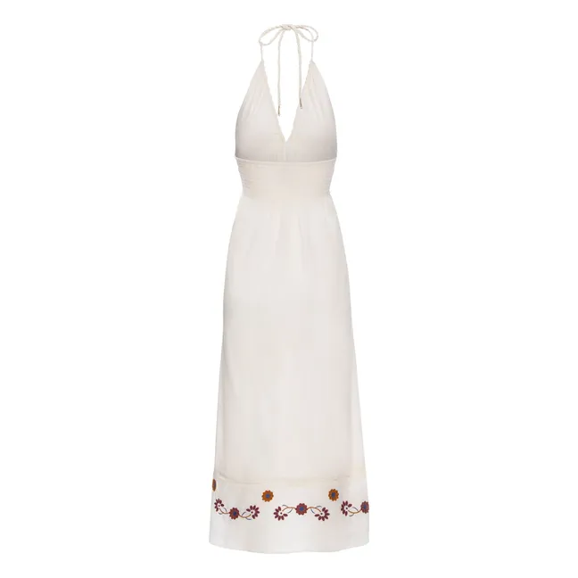 Maxi Vestido Halter Bordado de Algodón Ecológico | Blanco Roto