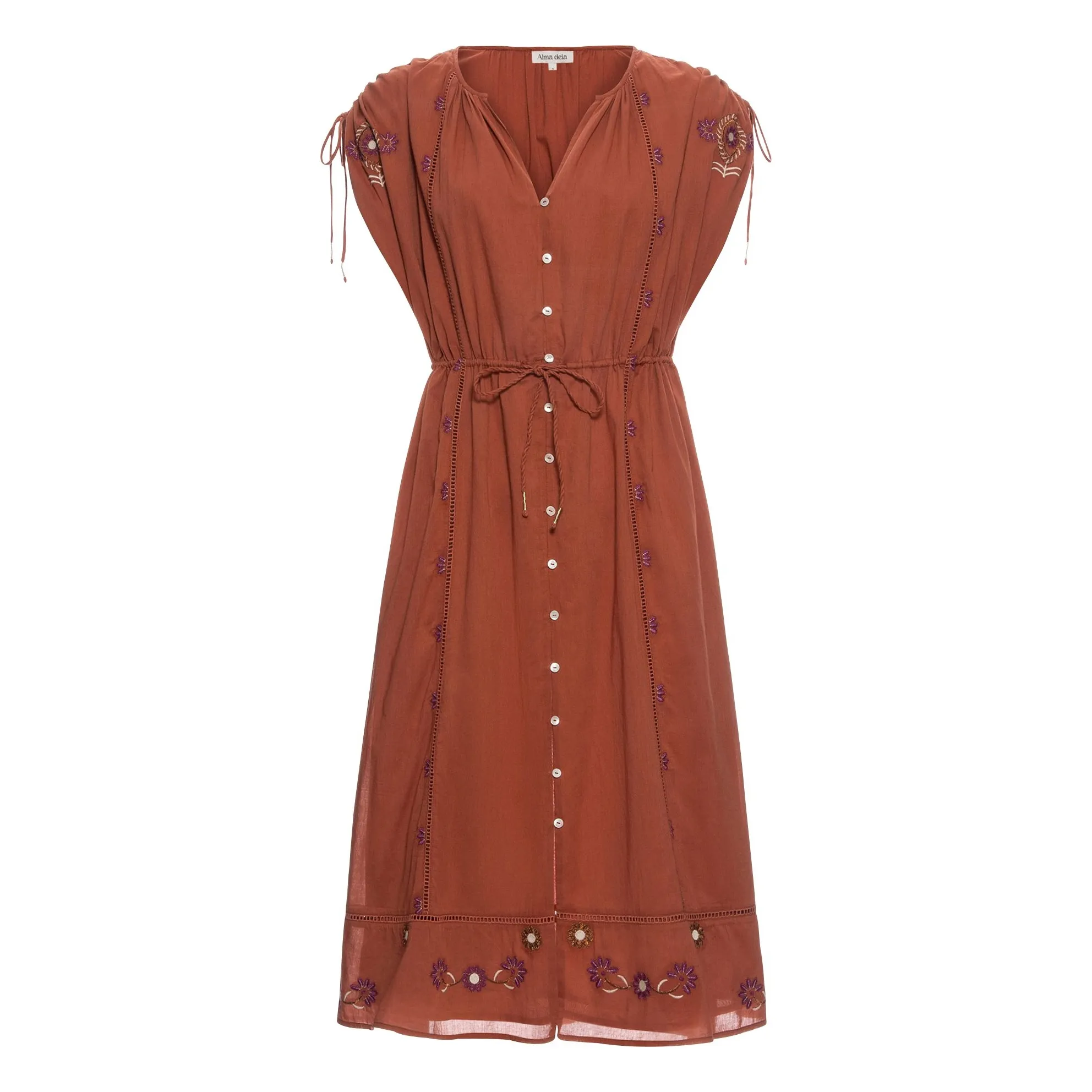 Alma Deia Siena Embroidered Kaftan Dress In Organic Cotton