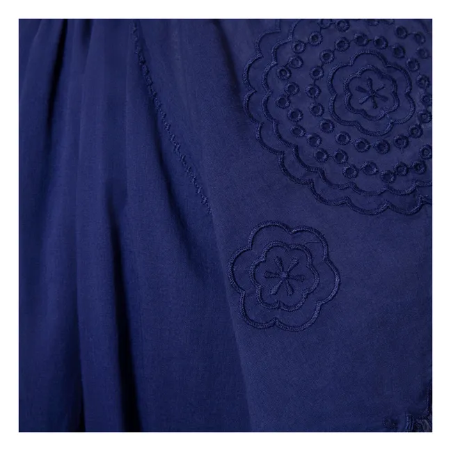 Vestido corto bordado de algodón orgánico | Azul