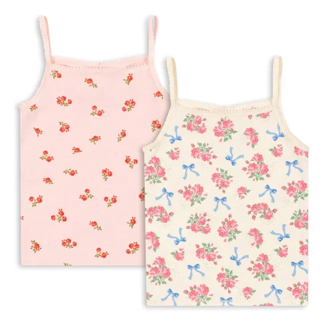 Lot 2 Débardeurs Fleuris Coton Bio | Rose pâle