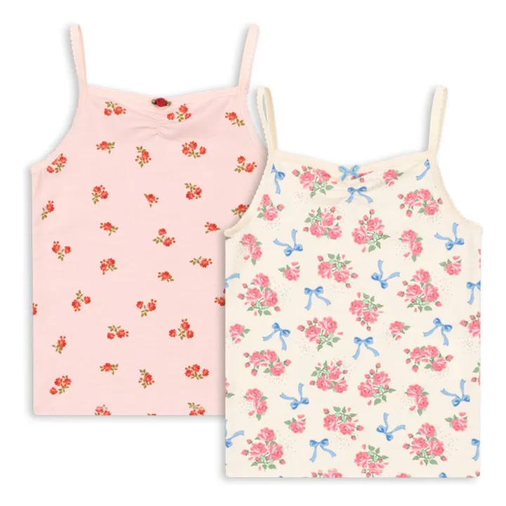 Lot 2 Débardeurs Fleuris Coton Bio | Rose pâle- Image produit n°0