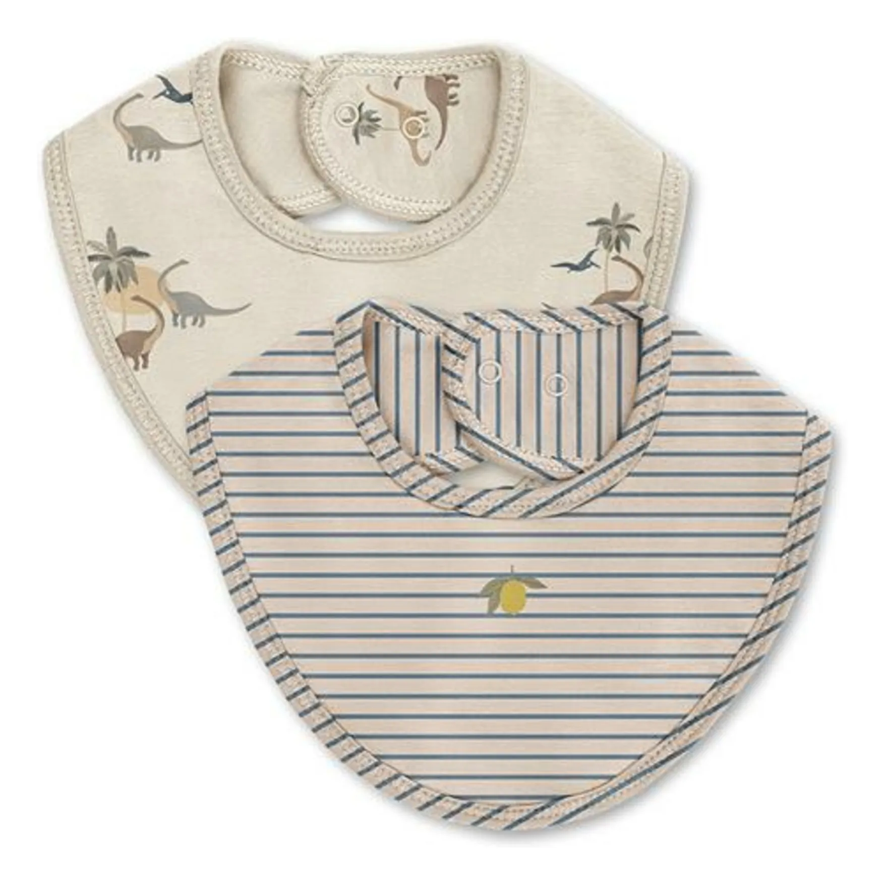 Konges Sløjd Beige Set Of 2 Dinosaur Bibs