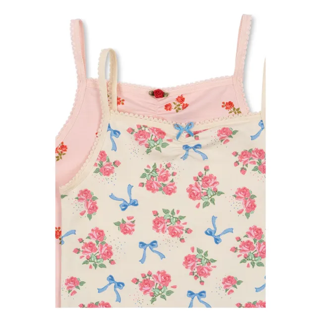 Lot 2 Débardeurs Fleuris Coton Bio | Rose pâle
