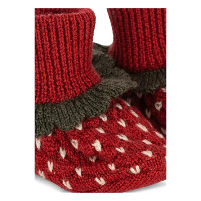 Chaussons Fraises Laine Mérinos | Rouge