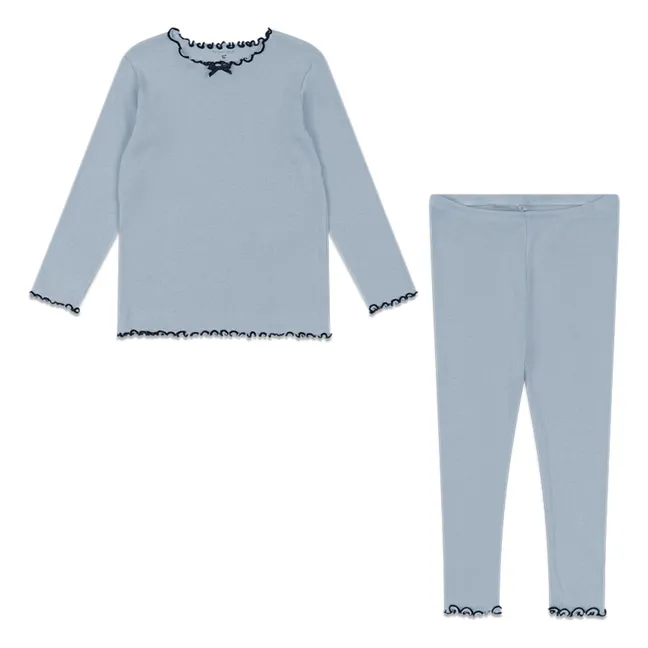 Ensemble T-shirt et Legging Côtelé Coton Bio | Bleu Clair