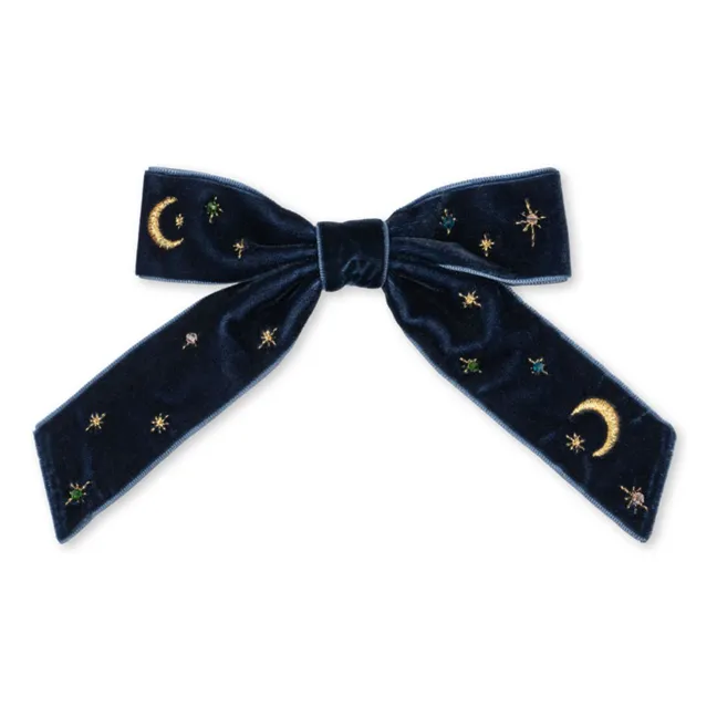 Barrette Nœud Velours | Bleu nuit