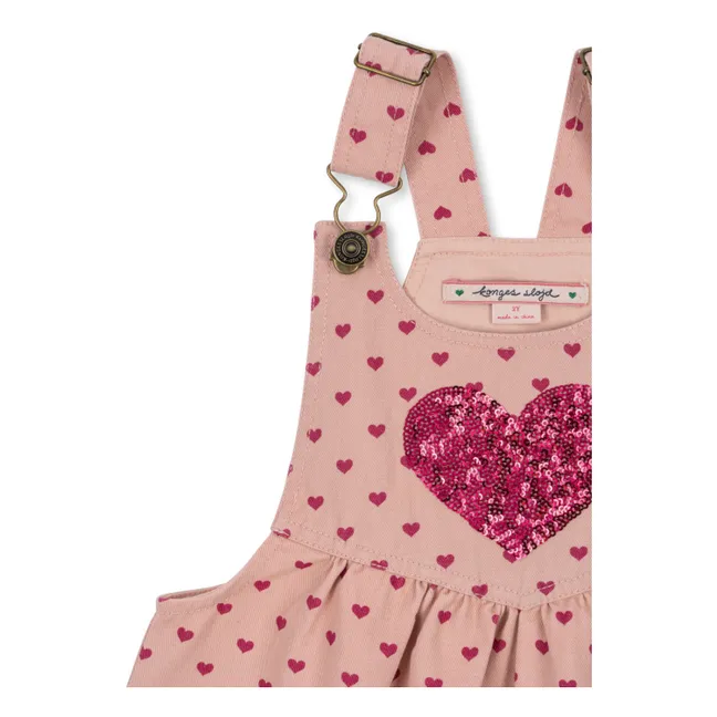 Robe Salopette Nola Cœurs Coton Bio | Rose