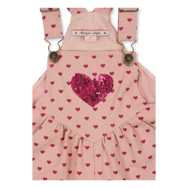 Salopette Nola Cœurs Coton Bio | Rose