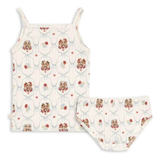 Ensemble Débardeur et Culotte Minnie Chiens Pointelle Coton Bio | Ecru