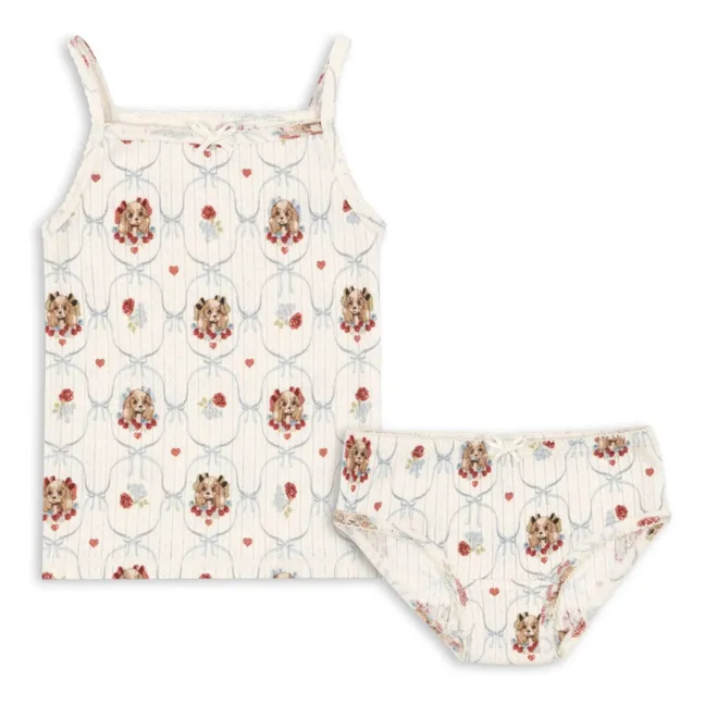 Ensemble Débardeur et Culotte Minnie Chiens Pointelle Coton Bio | Ecru