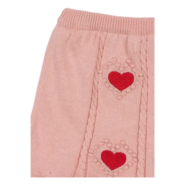 Jupe Soleil Coeurs Maille Coton Bio | Rose pâle