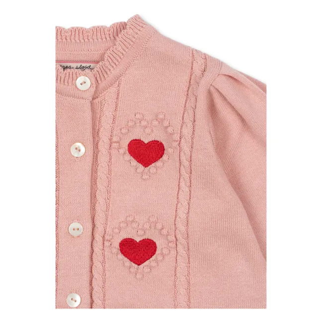Gilet Soleil Cœurs Coton Bio | Rose pâle