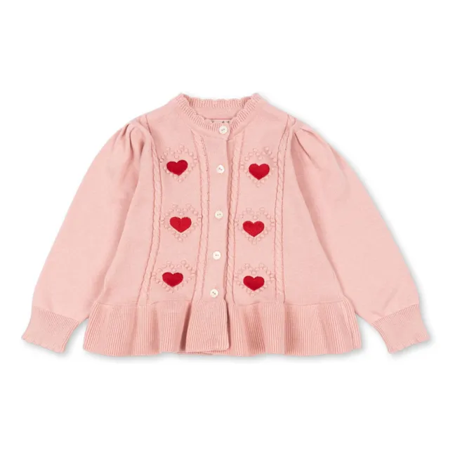 Gilet Soleil Cœurs Coton Bio | Rose pâle