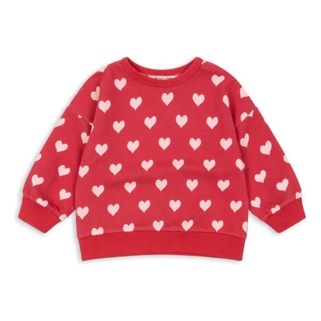 Sweat Loupy Lou Cœurs Coton Bio | Rouge