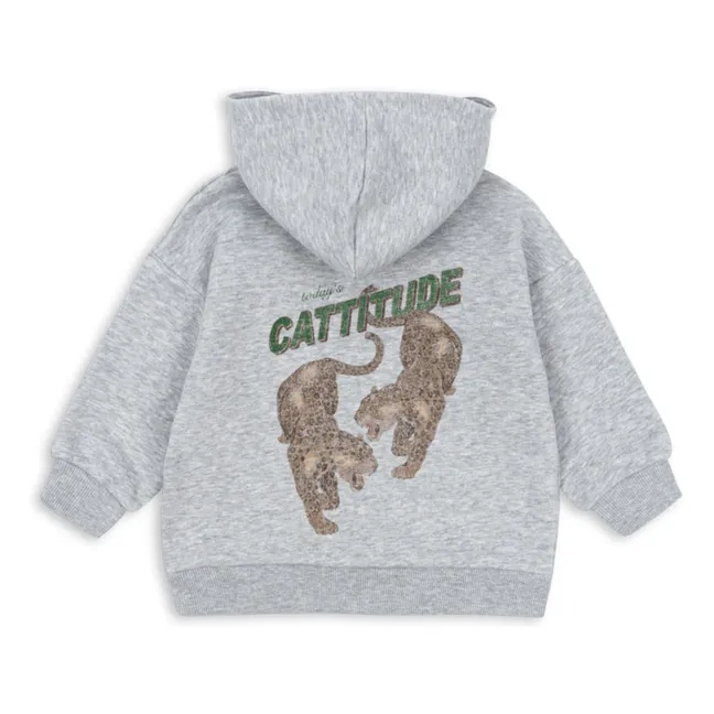 Sweat Capuche Lou Tigres Coton Bio | Gris chiné