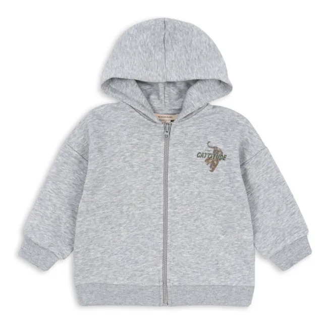 Sweat Capuche Lou Tigres Coton Bio | Gris chiné