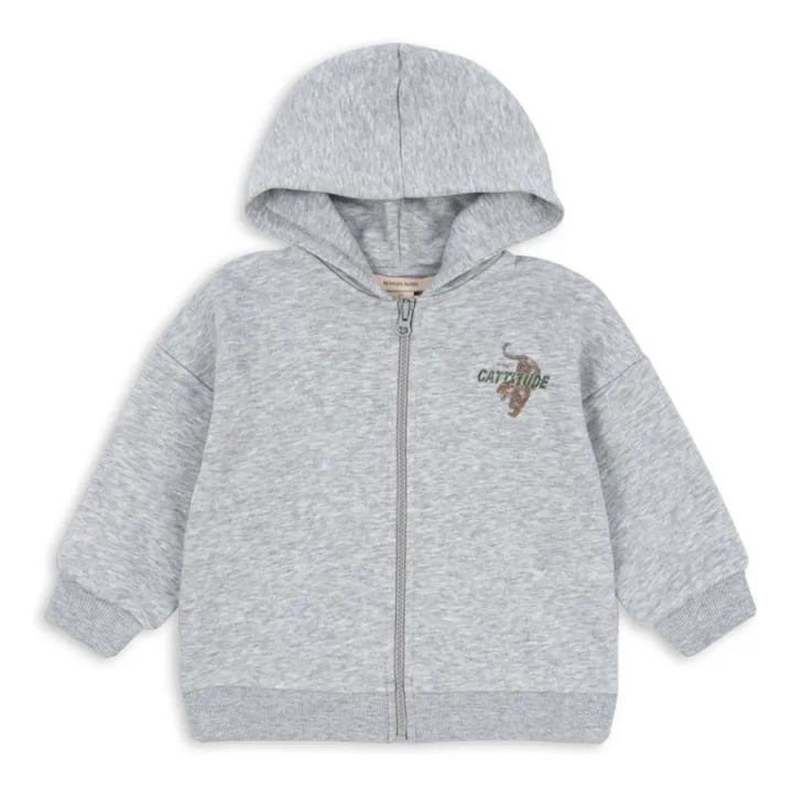 Sudadera con capucha de algodón orgánico Lou Tigres | Gris Jaspeado- Imagen del producto n°0