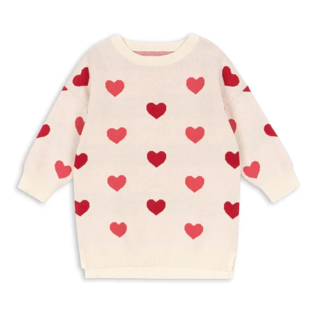 Robe Pull Lapis Cœurs Coton Bio | Rose pâle