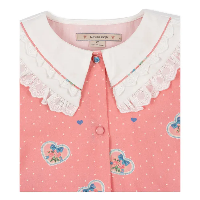 Organic cotton blouse with heart collar | Pink