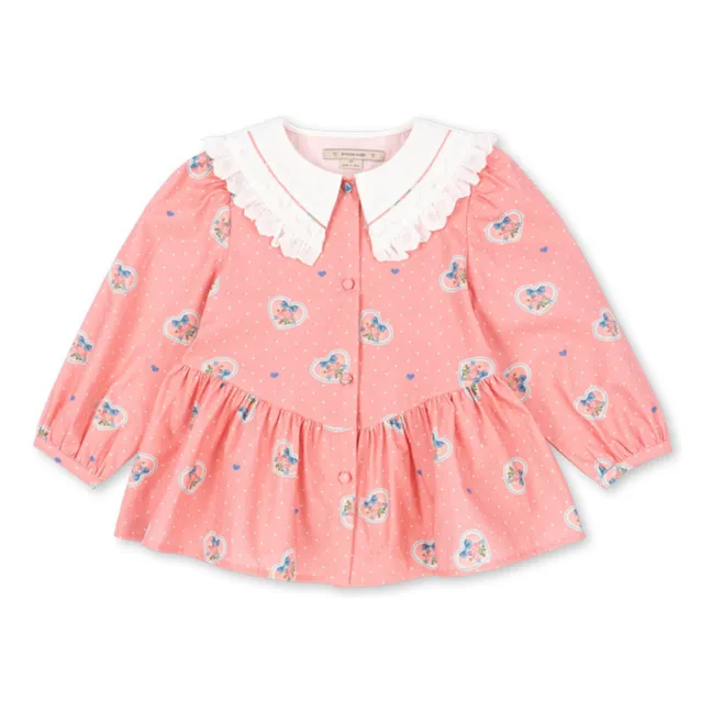 Organic cotton blouse with heart collar | Pink