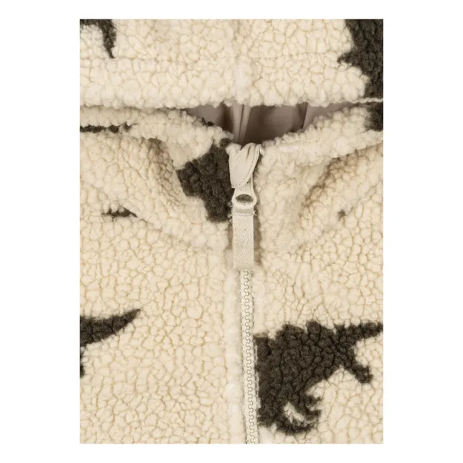 Veste Façon Sherpa Jody Dinosaures Fibres Recyclées | Vert kaki