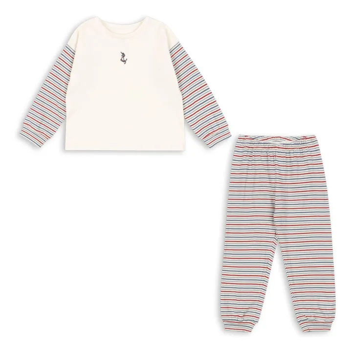 Ensemble T-shirt et Pantalon Gio Rayé Coton Bio | Ecru- Image produit n°0
