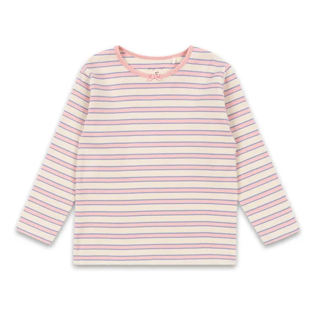 T-shirt Côtelé Ella Rayé Coton Bio | Rose