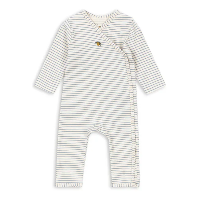Organic cotton striped Cache Cœur jumpsuit | Ecru