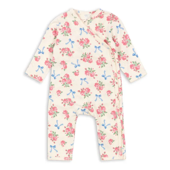 Combinaison Cache Coeur Fleurie Coton Bio | Ecru