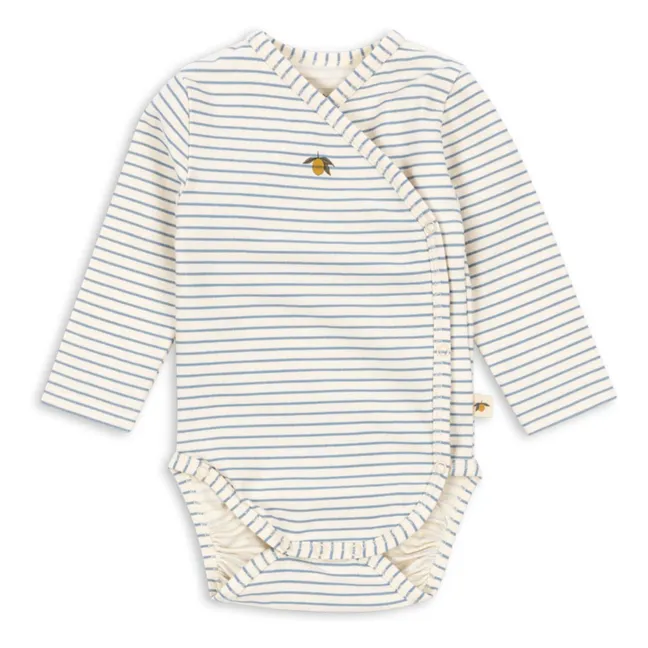 Striped Organic Cotton Cache Coeur Bodysuit | Ecru