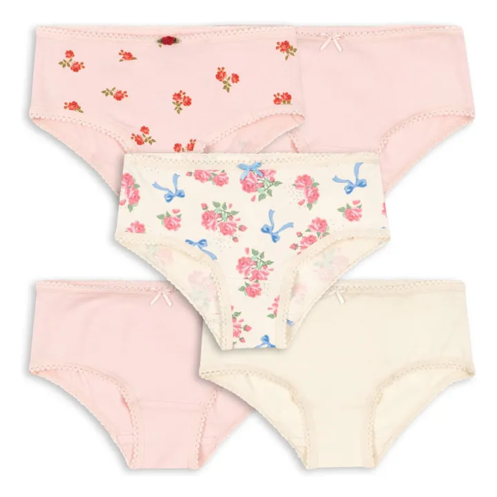 Lot 5 Culottes Fleuries Coton Bio | Rose pâle- Image produit n°0