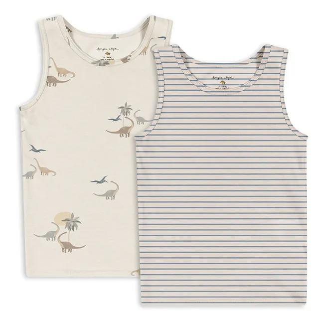 Lot 2 Débardeurs Dinosaures Coton Bio | Beige