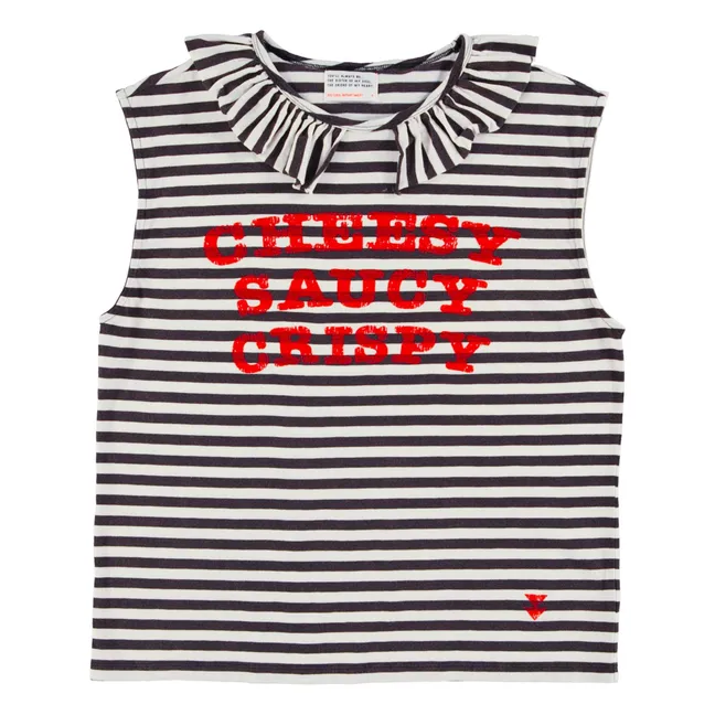 Natalie Cheesy Saucy Crispy Camiseta de tirantes de algodón flameado a rayas | Negro