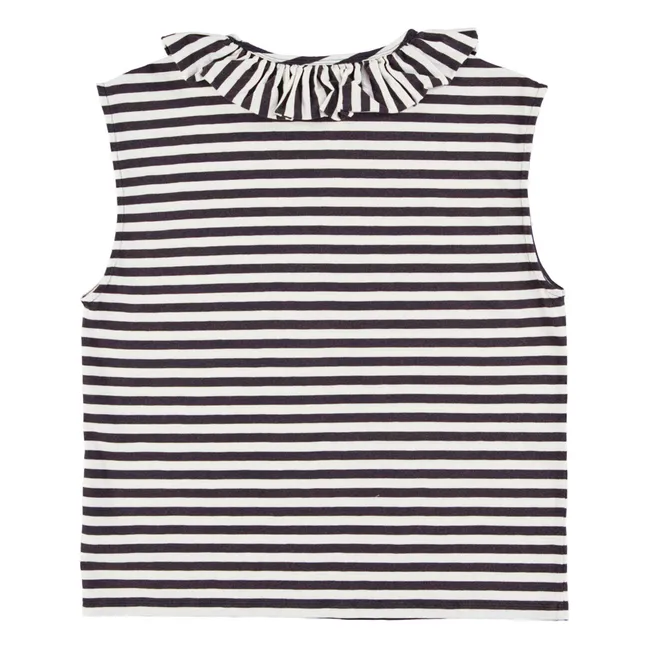 Natalie Cheesy Saucy Crispy Camiseta de tirantes de algodón flameado a rayas | Negro
