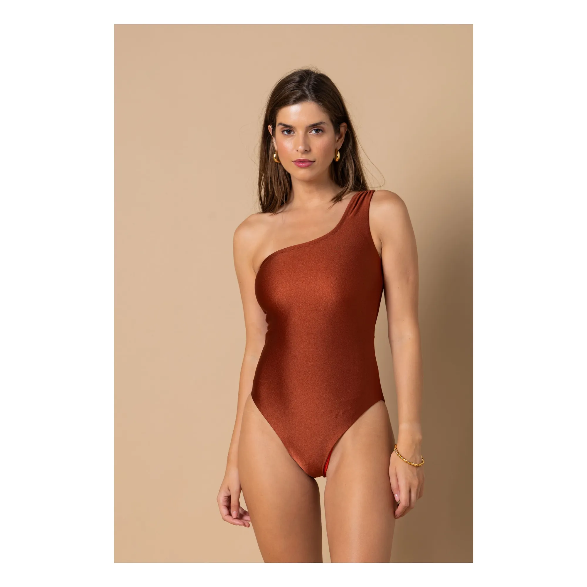Alma Deia Terracotta Ava Asymmetrical 1-Piece Swimsuit