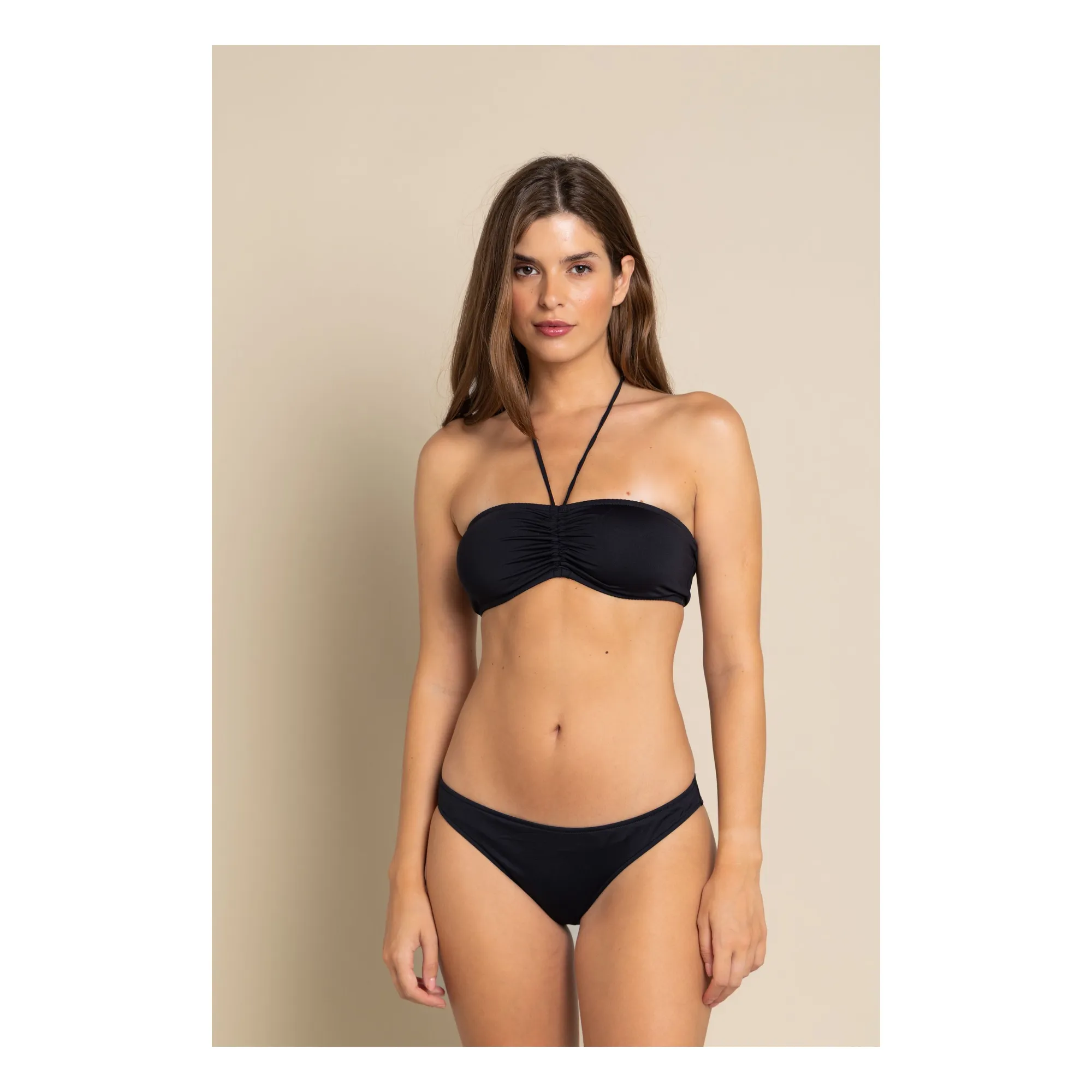 Alma Deia Black Shirred Bustier Swimsuit Top