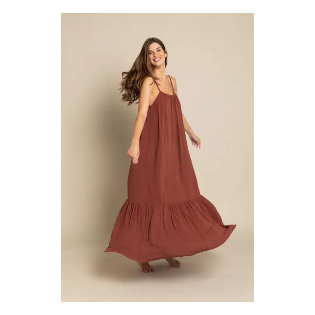 Maxivestido halter de viscosa | Marrón
