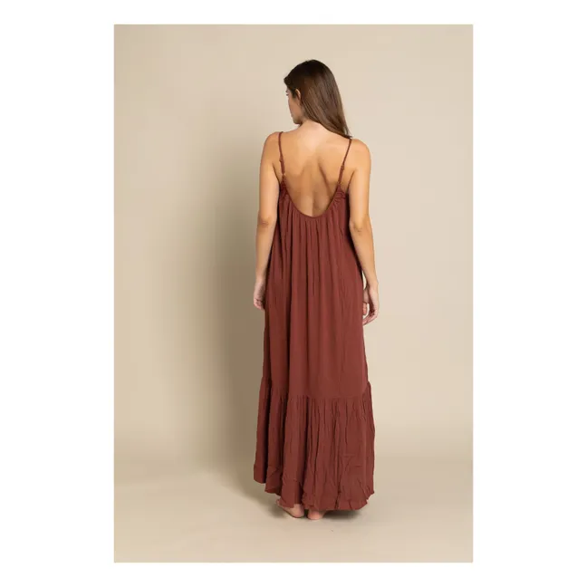 Maxivestido halter de viscosa | Marrón