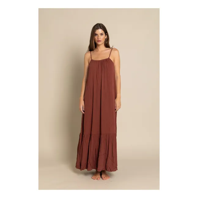 Maxivestido halter de viscosa | Marrón