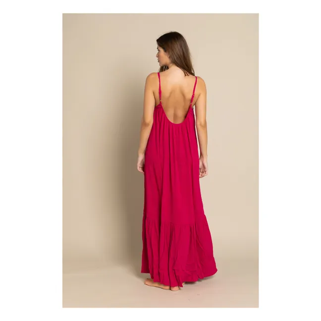 Maxivestido halter de viscosa | Rosa Fushia