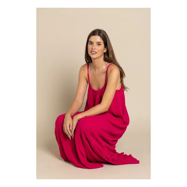 Maxivestido halter de viscosa | Rosa Fushia