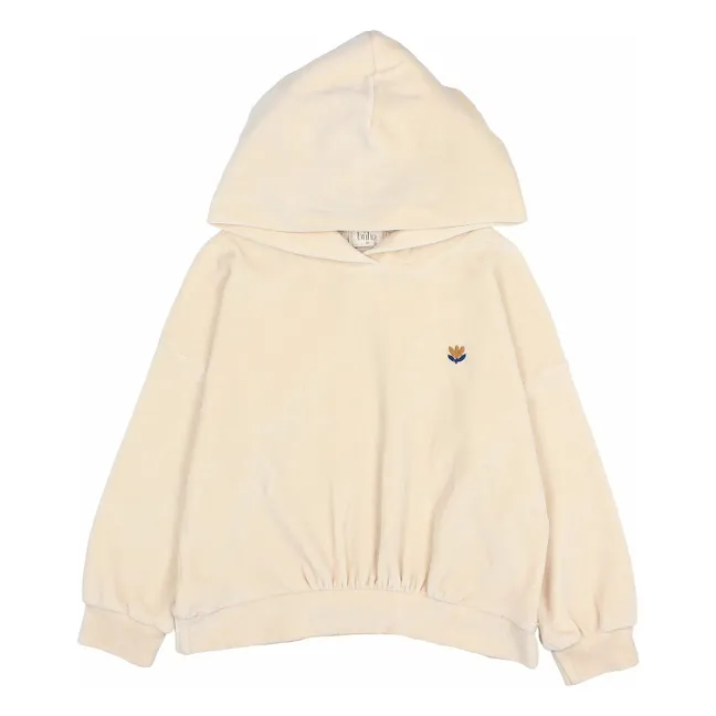 Sudadera con capucha de terciopelo y algodón orgánico | Marfil
