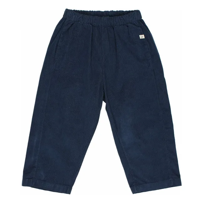 Pantaloni in morbido velluto a coste in cotone biologico | Blu marino