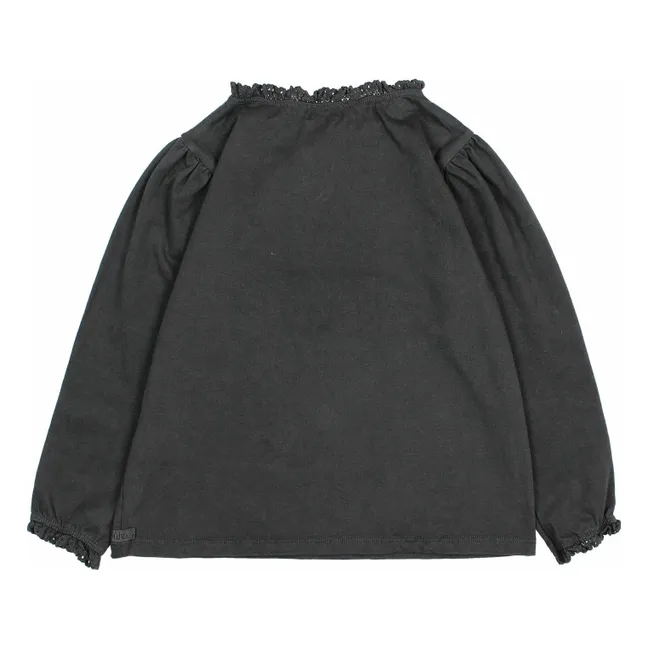 Camiseta de algodón ecológico con encaje | Gris Antracita
