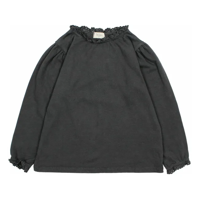 Camiseta de algodón ecológico con encaje | Gris Antracita