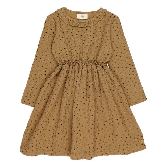 Vestido combinado | Ocre
