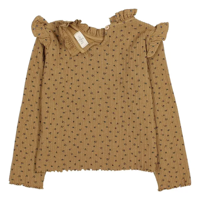 Camiseta de canalé floral | Ocre